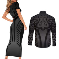 Hawaiian Kakau Art Tattoos Aquaman Style Couples Matching Short Sleeve Bodycon Dress and Long Sleeve Button Shirt Special Edition - Polynesian Pride