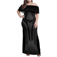 Hawaiian Kakau Art Tattoos Aquaman Style Family Matching Off Shoulder Maxi Dress and Hawaiian Shirt Special Edition LT03 Mom's Dress Black - Polynesian Pride