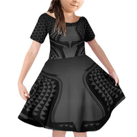 Hawaiian Kakau Art Tattoos Aquaman Style Family Matching Off Shoulder Short Dress and Hawaiian Shirt Special Edition LT03 Daughter's Dress Black - Polynesian Pride