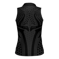 Hawaiian Kakau Art Tattoos Aquaman Style Women Sleeveless Polo Shirt Black Version - Polynesian Pride