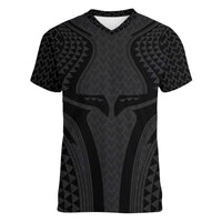 Hawaiian Kakau Art Tattoos Aquaman Style Women V-Neck T-Shirt Black Version - Polynesian Pride