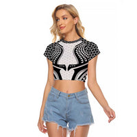 Hawaiian Kakau Art Tattoos Aquaman Style Raglan Cropped T Shirt White Version - Polynesian Pride
