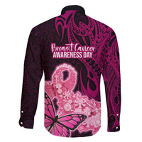 Polynesia Breast Cancer Family Matching Puletasi Dress and Hawaiian Shirt Butterfly and Flowers Ribbon Maori Tattoo Ethnic Black Style LT03 - Polynesian Pride