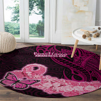 Polynesia Breast Cancer Round Carpet Butterfly and Flowers Ribbon Maori Tattoo Ethnic Black Style LT03 - Polynesian Pride