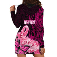 Custom Polynesia Breast Cancer Hoodie Dress Butterfly and Flowers Ribbon Maori Tattoo Ethnic Black Style LT03 - Polynesian Pride