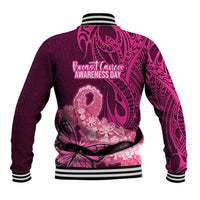 Polynesia Breast Cancer Baseball Jacket Butterfly and Flowers Ribbon Maori Tattoo Ethnic Pink Style LT03 - Polynesian Pride