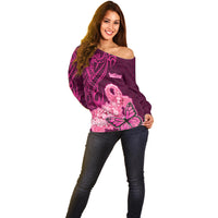 Polynesia Breast Cancer Off Shoulder Sweater Butterfly and Flowers Ribbon Maori Tattoo Ethnic Pink Style LT03 - Polynesian Pride
