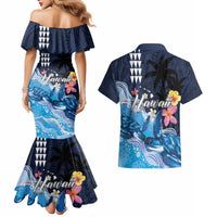 Hawaiian Honu Honi Ihu Couples Matching Mermaid Dress and Hawaiian Shirt With Plumeria and Kakau Art Pattern LT03 - Polynesian Pride