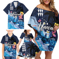 Hawaiian Honu Honi Ihu Family Matching Off Shoulder Short Dress and Hawaiian Shirt With Plumeria and Kakau Art Pattern LT03 - Polynesian Pride