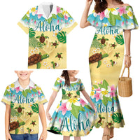 Aloha Turtle Family on The Beach Family Matching Mermaid Dress and Hawaiian Shirt with Hawaiian Colorful Plumeria LT03 - Polynesian Pride