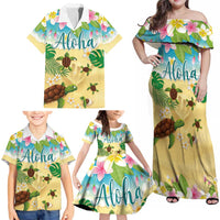 Aloha Turtle Family on The Beach Family Matching Off Shoulder Maxi Dress and Hawaiian Shirt with Hawaiian Colorful Plumeria LT03 - Polynesian Pride