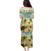 Aloha Turtle Family on The Beach Family Matching Puletasi and Hawaiian Shirt with Hawaiian Colorful Plumeria LT03 - Polynesian Pride