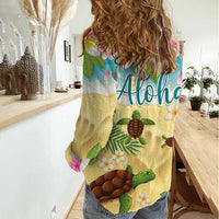 Aloha Turtle Family on The Beach Women Casual Shirt with Hawaiian Colorful Plumeria LT03 - Polynesian Pride