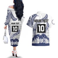 Cook Islands Marathon 2025-Pursuit in Paradise Couples Matching Off The Shoulder Long Sleeve Dress and Hawaiian Shirt Blue Color LT03 - Polynesian Pride