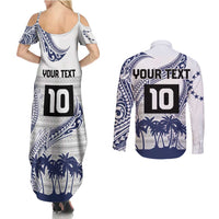 Cook Islands Marathon 2025-Pursuit in Paradise Couples Matching Summer Maxi Dress and Long Sleeve Button Shirt Blue Color