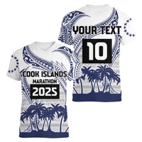 Cook Islands Marathon 2025-Pursuit in Paradise Women V-Neck T-Shirt Blue Color