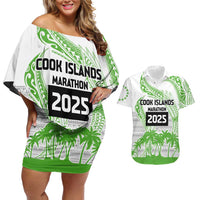 Cook Islands Marathon 2025-Pursuit in Paradise Couples Matching Off Shoulder Short Dress and Hawaiian Shirt Green Color LT03 Green - Polynesian Pride