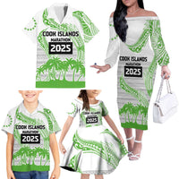 Cook Islands Marathon 2025-Pursuit in Paradise Family Matching Off The Shoulder Long Sleeve Dress and Hawaiian Shirt Green Color LT03 - Polynesian Pride