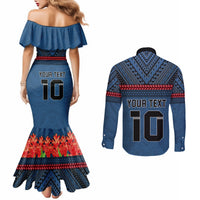 Custom Toa Samoa Rugby Couples Matching Mermaid Dress and Long Sleeve Button Shirt Samoan Warrior Ula Fala Tribal Pattern LT03