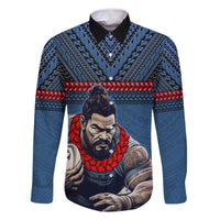 Custom Toa Samoa Rugby Family Matching Off Shoulder Maxi Dress and Hawaiian Shirt Samoan Warrior Ula Fala Tribal Pattern LT03