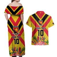 Custom Papua New Guinea Rugby Couples Matching Off Shoulder Maxi Dress and Hawaiian Shirt Bird of Paradise and Hibiscus Polynesian Pattern Yellow Color LT03 - Polynesian Pride