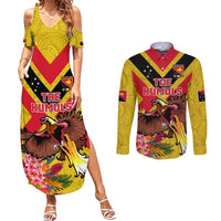 Custom Papua New Guinea Rugby Couples Matching Summer Maxi Dress and Long Sleeve Button Shirt Bird of Paradise and Hibiscus Polynesian Pattern Yellow Color LT03 Yellow - Polynesian Pride