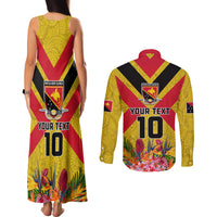 Custom Papua New Guinea Rugby Couples Matching Tank Maxi Dress and Long Sleeve Button Shirt Bird of Paradise and Hibiscus Polynesian Pattern Yellow Color LT03 - Polynesian Pride