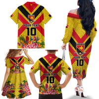 Custom Papua New Guinea Rugby Family Matching Off The Shoulder Long Sleeve Dress and Hawaiian Shirt Bird of Paradise and Hibiscus Polynesian Pattern Yellow Color LT03 - Polynesian Pride