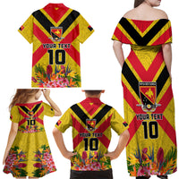 Custom Papua New Guinea Rugby Family Matching Off Shoulder Maxi Dress and Hawaiian Shirt Bird of Paradise and Hibiscus Polynesian Pattern Yellow Color LT03 - Polynesian Pride