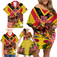 Custom Papua New Guinea Rugby Family Matching Off Shoulder Short Dress and Hawaiian Shirt Bird of Paradise and Hibiscus Polynesian Pattern Yellow Color LT03 - Polynesian Pride
