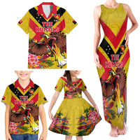 Custom Papua New Guinea Rugby Family Matching Tank Maxi Dress and Hawaiian Shirt Bird of Paradise and Hibiscus Polynesian Pattern Yellow Color LT03 - Polynesian Pride