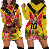 Custom Papua New Guinea Rugby Hoodie Dress Bird of Paradise and Hibiscus Polynesian Pattern Yellow Color LT03 - Polynesian Pride