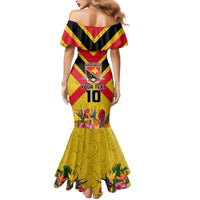 Custom Papua New Guinea Rugby Mermaid Dress Bird of Paradise and Hibiscus Polynesian Pattern Yellow Color LT03 - Polynesian Pride