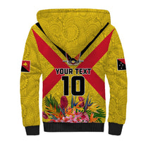 Custom Papua New Guinea Rugby Sherpa Hoodie Bird of Paradise and Hibiscus Polynesian Pattern Yellow Color LT03 - Polynesian Pride