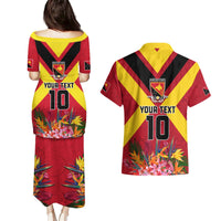 Custom Papua New Guinea Rugby Couples Matching Puletasi and Hawaiian Shirt Bird of Paradise and Hibiscus Polynesian Pattern Red Color LT03 - Polynesian Pride