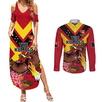 Custom Papua New Guinea Rugby Couples Matching Summer Maxi Dress and Long Sleeve Button Shirt Bird of Paradise and Hibiscus Polynesian Pattern Red Color LT03 Red - Polynesian Pride