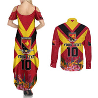 Custom Papua New Guinea Rugby Couples Matching Summer Maxi Dress and Long Sleeve Button Shirt Bird of Paradise and Hibiscus Polynesian Pattern Red Color LT03 - Polynesian Pride