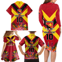 Custom Papua New Guinea Rugby Family Matching Long Sleeve Bodycon Dress and Hawaiian Shirt Bird of Paradise and Hibiscus Polynesian Pattern Red Color LT03 - Polynesian Pride