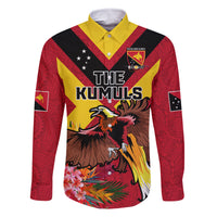 Custom Papua New Guinea Rugby Family Matching Long Sleeve Bodycon Dress and Hawaiian Shirt Bird of Paradise and Hibiscus Polynesian Pattern Red Color LT03 Dad's Shirt - Long Sleeve Red - Polynesian Pride