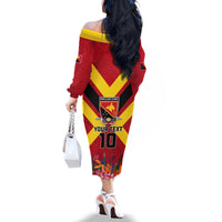 Custom Papua New Guinea Rugby Family Matching Off The Shoulder Long Sleeve Dress and Hawaiian Shirt Bird of Paradise and Hibiscus Polynesian Pattern Red Color LT03 - Polynesian Pride