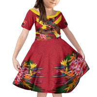 Custom Papua New Guinea Rugby Family Matching Off Shoulder Maxi Dress and Hawaiian Shirt Bird of Paradise and Hibiscus Polynesian Pattern Red Color LT03 Daughter's Dress Red - Polynesian Pride