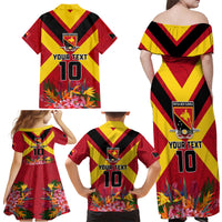 Custom Papua New Guinea Rugby Family Matching Off Shoulder Maxi Dress and Hawaiian Shirt Bird of Paradise and Hibiscus Polynesian Pattern Red Color LT03 - Polynesian Pride