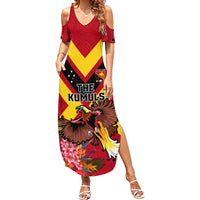 Custom Papua New Guinea Rugby Family Matching Summer Maxi Dress and Hawaiian Shirt Bird of Paradise and Hibiscus Polynesian Pattern Red Color LT03 Mom's Dress Red - Polynesian Pride