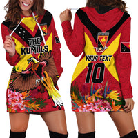 Custom Papua New Guinea Rugby Hoodie Dress Bird of Paradise and Hibiscus Polynesian Pattern Red Color LT03 - Polynesian Pride