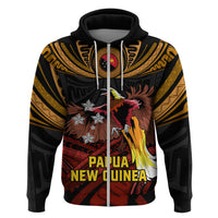 Papua New Guinea Bird-of-Paradise Hoodie Coat of Arms and Tribal Patterns LT03 Zip Hoodie Black - Polynesian Pride
