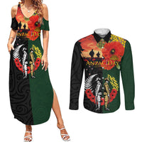 New Zealand and Australia ANZAC Day Couples Matching Summer Maxi Dress and Long Sleeve Button Shirt Lest We Forget Indigenous and Maori Pattern