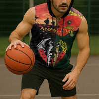 New Zealand and Australia ANZAC Day Sleeveless Zip Hoodie Lest We Forget Indigenous and Maori Pattern LT03 - Polynesian Pride