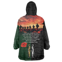 New Zealand and Australia ANZAC Day Wearable Blanket Hoodie Lest We Forget Indigenous and Maori Pattern