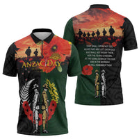 New Zealand and Australia ANZAC Day Zipper Polo Shirt Lest We Forget Indigenous and Maori Pattern