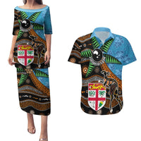 Fiji and Australia Couples Matching Puletasi and Hawaiian Shirt Fijian and Aboriginal mix Culture LT03 Blue - Polynesian Pride